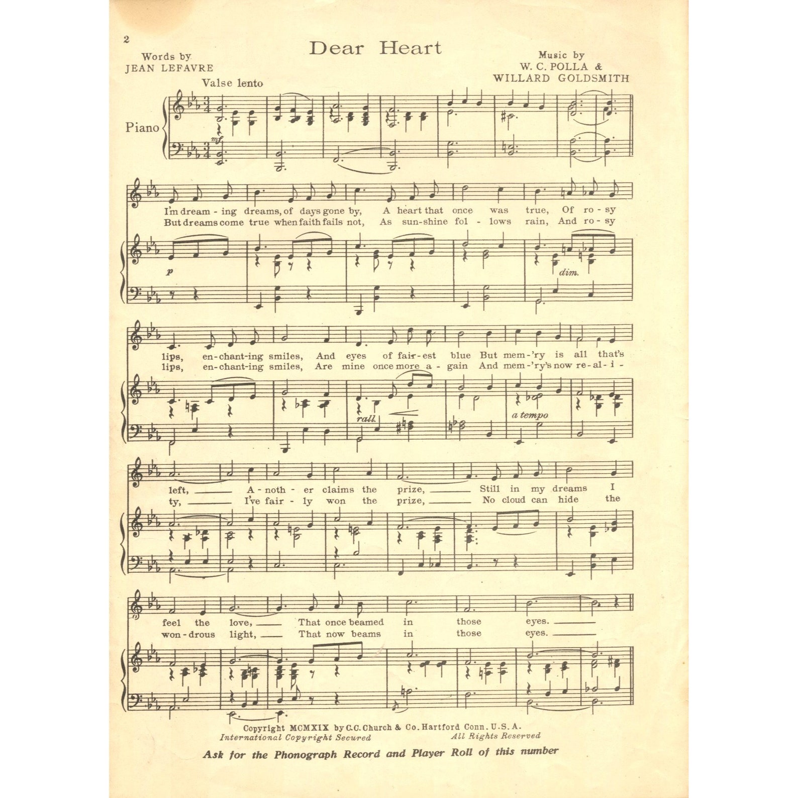 Dear Heart Song 1919 Piano Sheet Music Polla Portrait Graphic Flapper ...