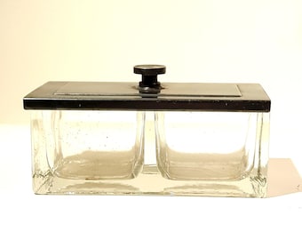 Mid Century Double Ink Well Silverplate Glass