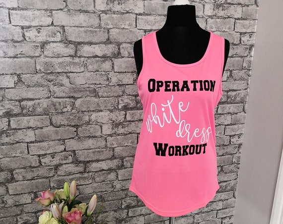 White dress workout, gym top, wedding tank, bride tank, Mrs in training, sweating for the wedding, fitness apparel, Mrs in training