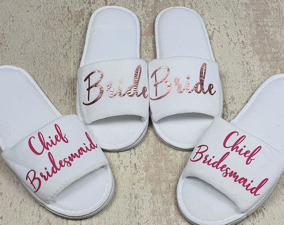 Luxury wedding slippers, bridesmaid slippers, bridal party gifts, hen party, spa slippers, personalised slippers, Bridesmaid gifts