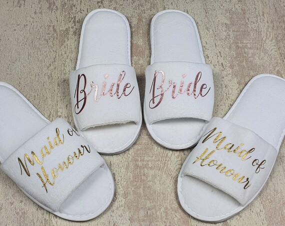 Bridesmaid slippers, wedding slippers, luxury open toe spa slippers, bridesmaid gifts, Hen party, bridal slippers,Personalised