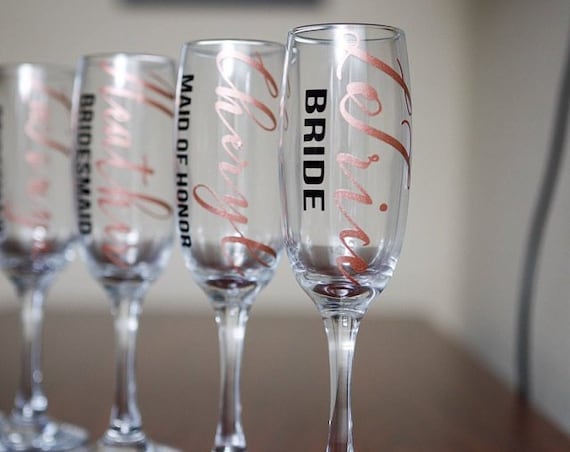 Personalised bridal party champagne flutes