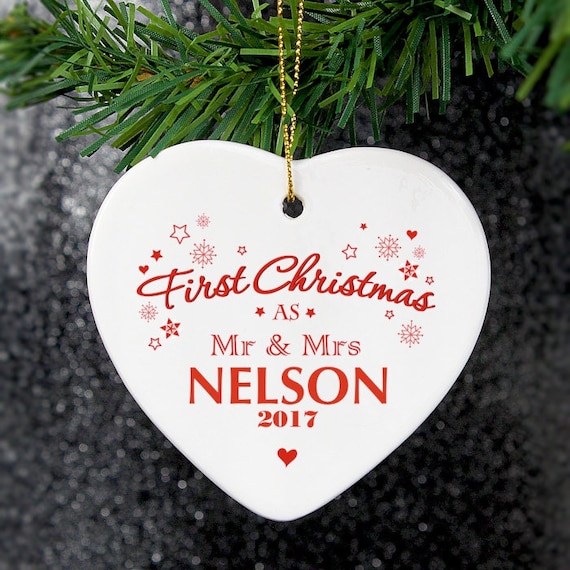 First Christmas as Mr and Mrs, tree decoration, hanging heart, Christmas decoration, Personalised gift, Mr and Mrs gift