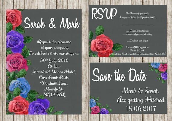 Grey rose, Printable wedding invitation , Floral wedding invites,save the date, Rsvp, print your own, DIY invitations, Floral invitations