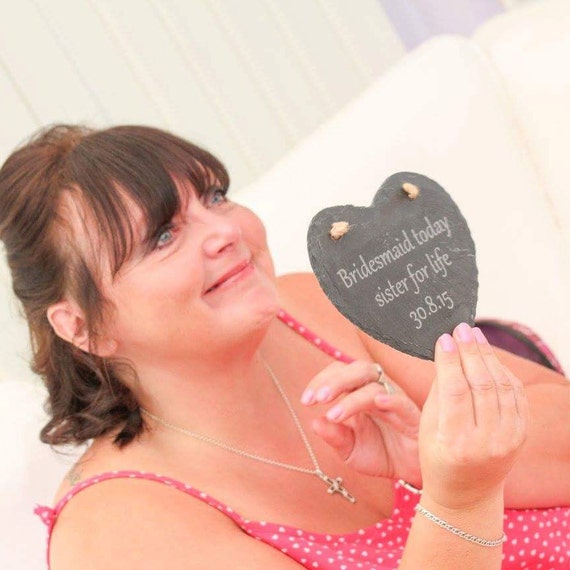 Personalised slate heart, bridesmaid gift, gifts for the couple, Mr & Mrs gifts, etched slate, bridal party gifts