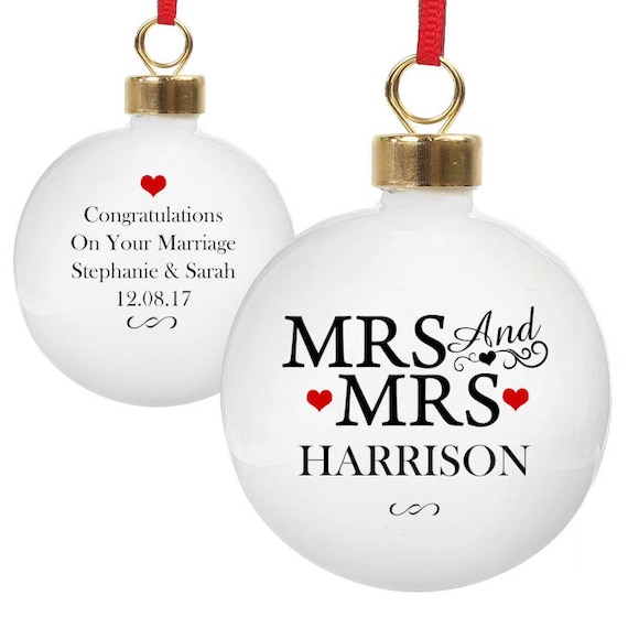 Mrs and Mrs Christmas decoration, same sex gift, personalised bauble, Gifts for them, tree decorations, first Christmas as Mrs & Mrs