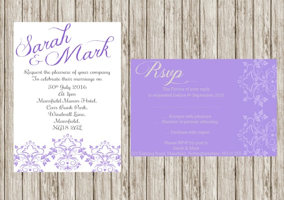 Purple damasks invitation, Printable wedding invitation set, Floral wedding invites, save the date, Rsvp, print your own, DIY invitations,