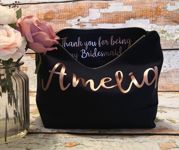 Wedding thank you gift, personalised bridesmaid gift, monogrammed makeup cosmetic bag