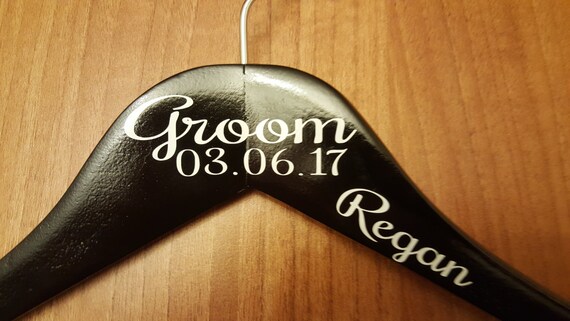 Personalised Men’s Wooden Wedding Suit Hangers Black, custom wedding hangers with name, Photo props, wedding coat hangers
