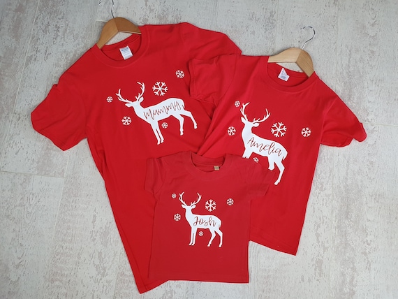Family Christmas pyjamas, matching T-shirts, matching stag tops, Christmas pjs