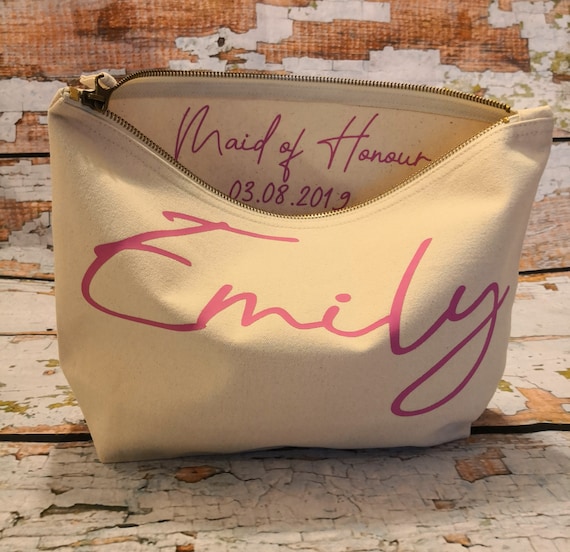 personalised bridesmaid gift, Wedding thank you gift, monogrammed makeup cosmetic bag, maid of honour gift