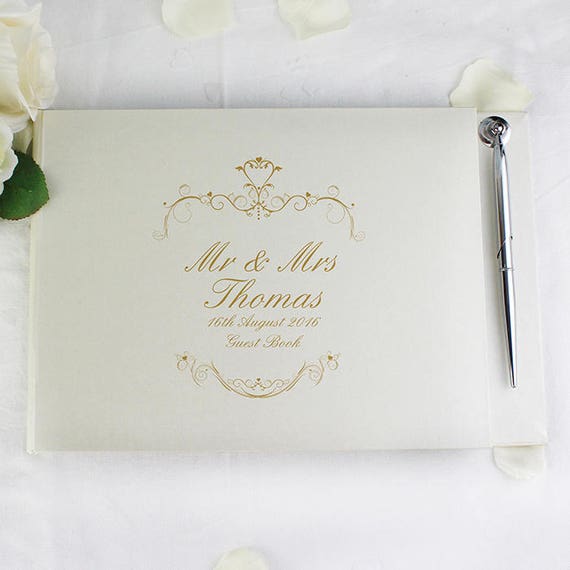 Personalised Guest Book, Mr & Mrs gold Guest book, Wedding Gifts, Wedding Message book, Engagement Gift, Wedding Memory book,