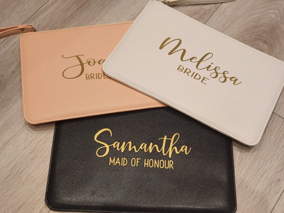 Personalised bridesmaid clutch bag, bridesmaid gift, initial clutch bag, personalized monogrammed bag, bridal pouch, bride clutch bag