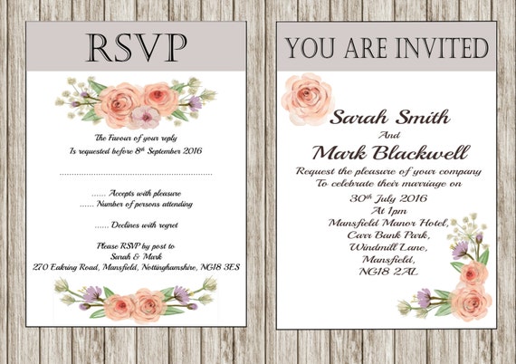 Vintage Rose printable Wedding invitation, DIY invitation, Floral, Shabby chic invitation, Print your own invitation