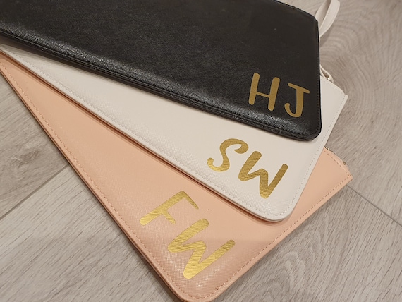 Personalised initial clutch bag, bridesmaid clutch bag, bridesmaid gift, personalized monogrammed bag, bridal pouch, bride clutch bag