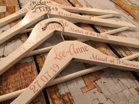 wooden wedding hangers, bridal hangers, bridesmaid hangers, wedding dress hanger, bridesmaid gift, maid of honour gift, bridal party gifts