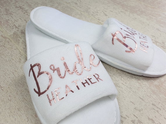 Personalised wedding slippers, Bridesmaid slippers, luxury open toe spa slippers, bridesmaid gifts, Hen party, bridal slippers