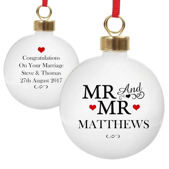 Mr and Mr Christmas decoration, personalised bauble, Gifts for them, tree decorations, first christmas as Mr & Mr