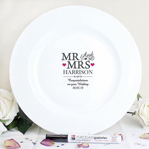 Personalised Guest book, ceramic signing plate, guest book alternative, Message Plate, Mr and Mrs Gift, Engagement gift, ceramic plate