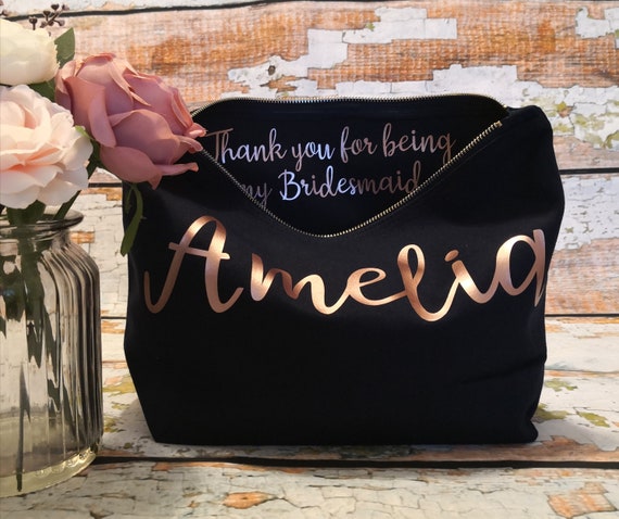 bridesmaid gift bag, personalised bridesmaid gift, Wedding thank you gift, monogrammed makeup cosmetic bag