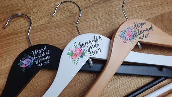 Floral personalised wedding hangers, Bridesmaid gifts, bridal hangers, Bridal robes, Maid of Honour gift. Flower girl, Wedding Coat Hangers