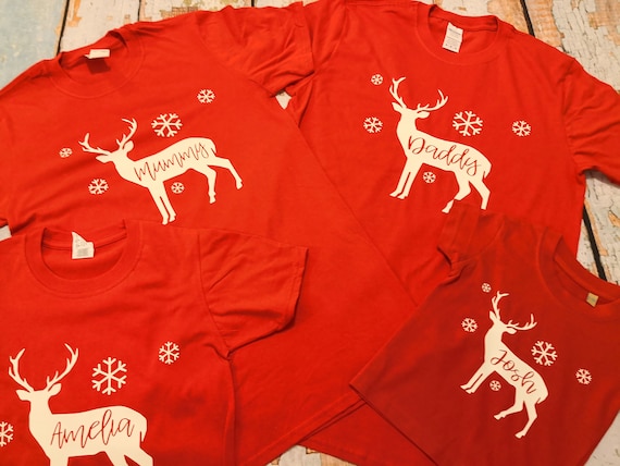 Family Christmas pyjamas, matching T-shirts, matching stag tops, Christmas pjs