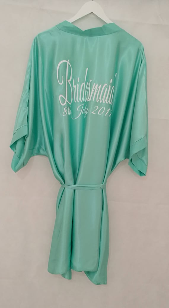 Mint Green Bridal Robe, Personalised Dressing Gown, Bridesmaid Gift,