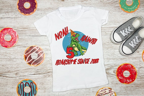 Personalised 5th Birthday Dinosaur t-shirt, Kids party, Birthday Gift, Boys clothing, Dino party Gift, ages 1-9, dinosaur Birthday party