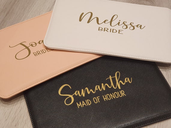 Personalised clutch bag, Bridesmaid pouch, Monogrammed bag, bridal bag, vegan leather bag, bridal bag, Hen Party gifts