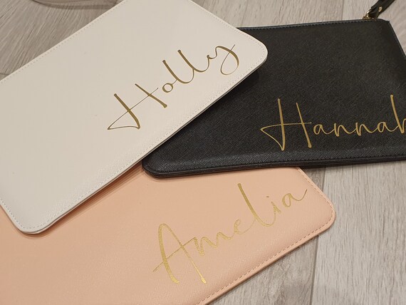 Personalised monogrammed clutch bag, bridesmaid gift, initial clutch bag, personalized makeup bag, bridal pouch, bride clutch bag
