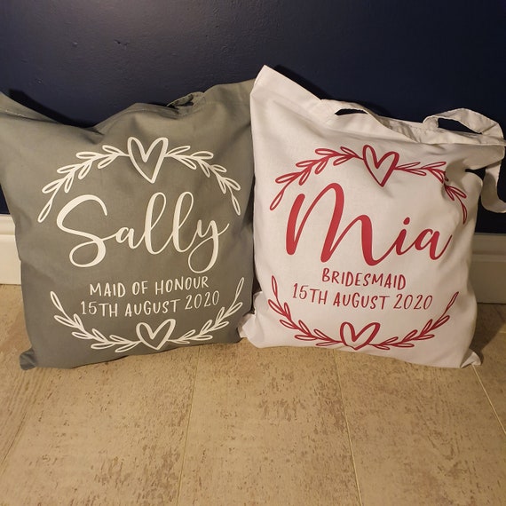 Personalised bridesmaid tote bag, bridesmaid gift bag, Maid of Honour gif, personalised gift bag, monogrammed bag