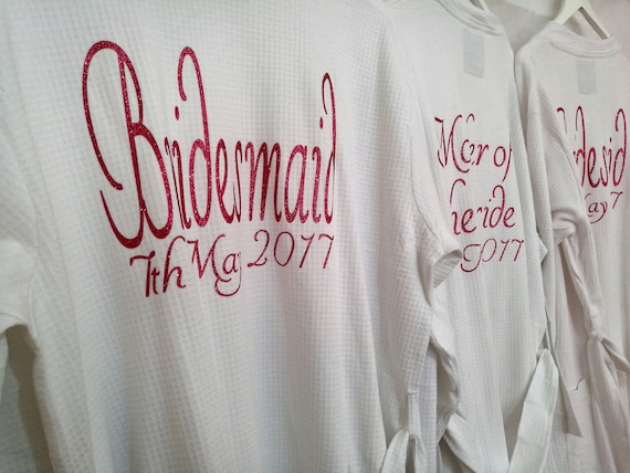 Personalised wedding Robe, dressing gown, Personalized bridal party robes, Bridesmaid gifts, White dressing gowns, photo props, wedding day