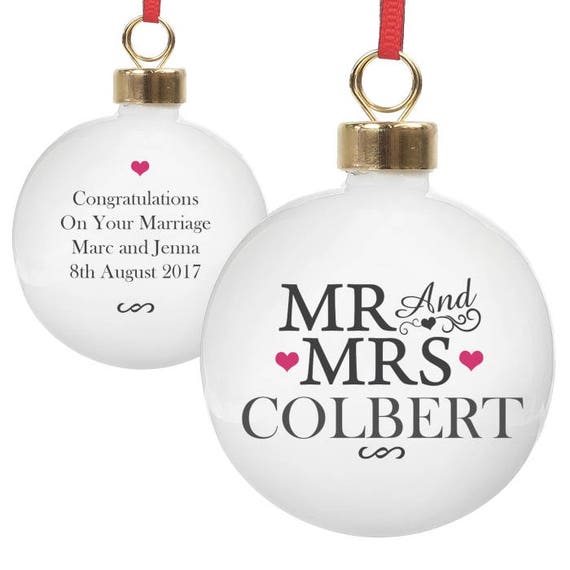 Mr and Mrs Christmas decoration, personalised bauble, Gifts for them, tree decorations, first Christmas as Mr & Mrs, gifts for them