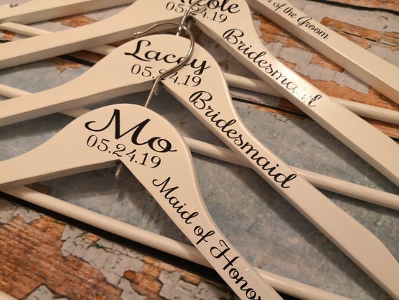 Wooden wedding dress hangers, bridesmaid gifts, dress hanger, personalised bridal party gifts, bridesmaid hangers, maid of honour gift
