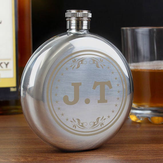 Personalised round hip flask, Monogrammed gifts, groomsman gifts, wedding hip flask, Personalised gifts, gifts for him, wedding gift