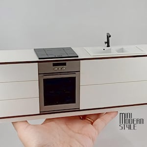 Moderne Küchentheke aus MDF im Maßstab 1:12 mit nur abgedeckter MDF-Platte für Puppenhäuser