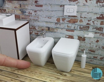 Modern floor-standing bidet model Sibyl in 1:12 scale colorful plastic miniature for dollhouses