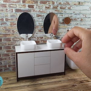 Pair modern square bathroom sinks Charlene model miniature plastic colored 1:12 scale for dollhouses