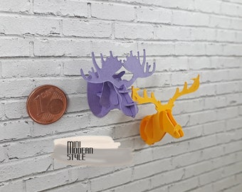 Pair of colored cardboard moose in 1:12 scale for dollhouses