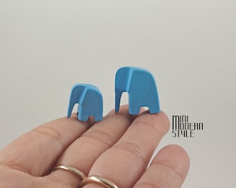 Pair modern resin elephant sculptures in 1:12 scale for dollhouses