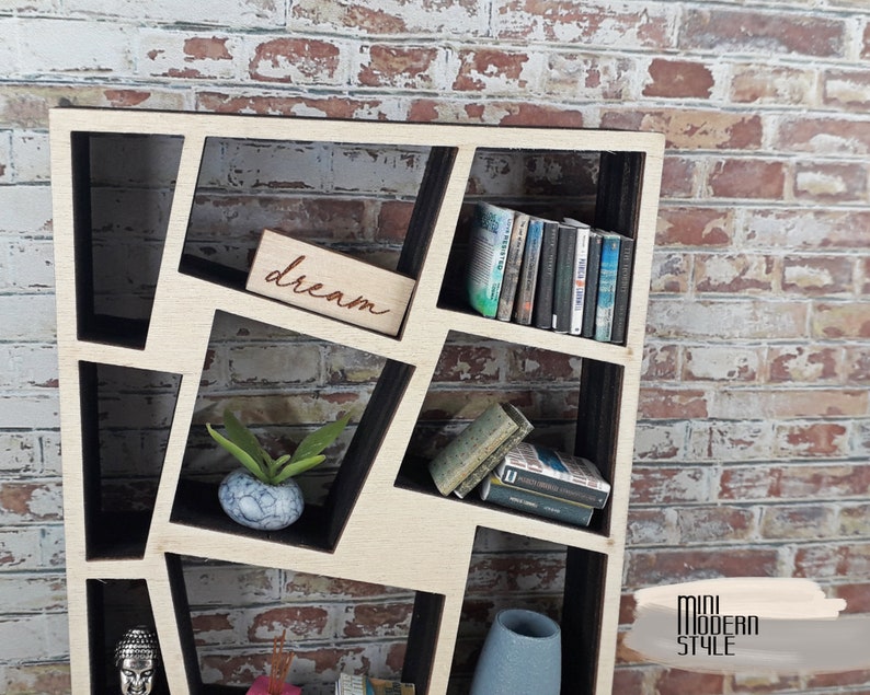 Modern library wood scale 1:12 for doll houses