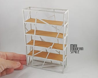 Librería moderna de madera Nova a escala 1:12 para casas de muñecas