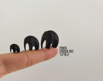 Three modern resin elephant sculptures in 1:12 scale for dollhouses