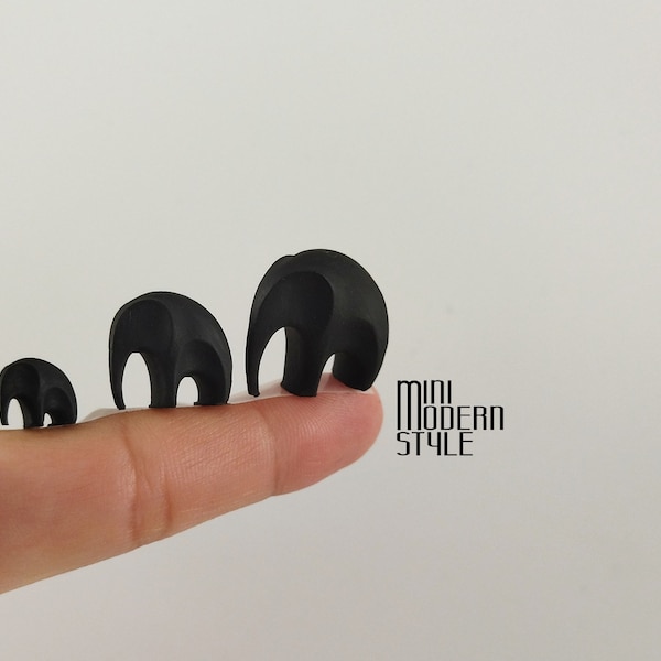 Three modern resin elephant sculptures in 1:12 scale for dollhouses