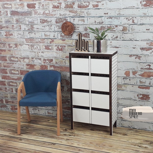 Commode en MDF blanc de style industriel moderne à l’échelle 1:12 pour maisons de poupées