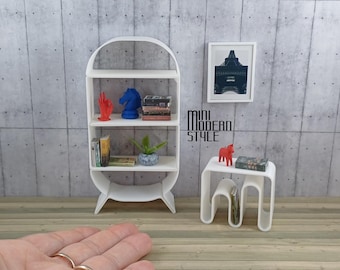 Librería moderna Felicia de plástico de color a escala 1:12 para casas de muñecas.