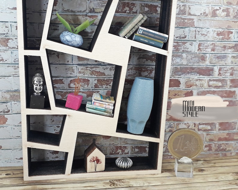 Modern library wood scale 1:12 for doll houses