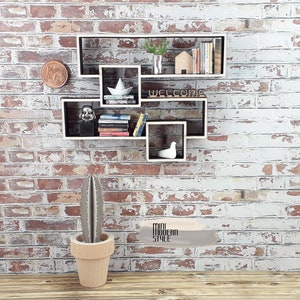 Modern wooden wall shelving in scale 1:12 for dollshouse