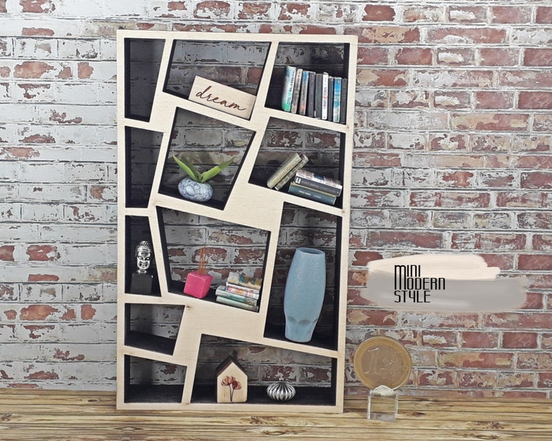Modern library wood scale 1:12 for doll houses