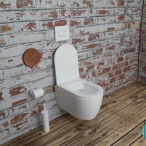 Buntes Kunststoff-Miniaturmodell Alyssia im Maßstab 1:12, moderne Hängetoilette mit beweglichem Deckel für Puppenhäuser